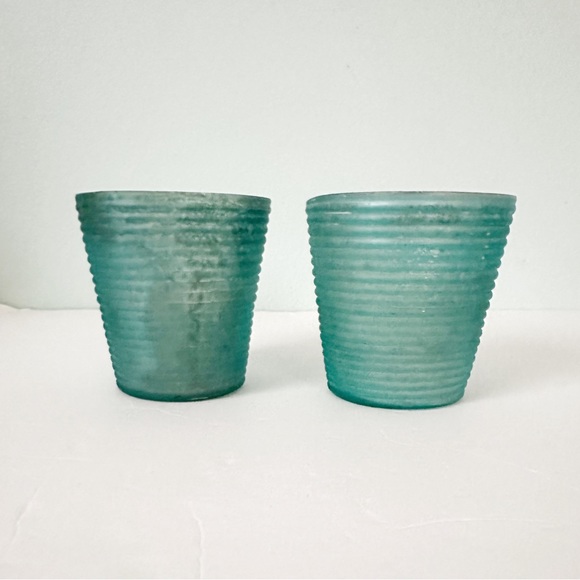 Crate&Barrel Set of Frosted Aqua Votive ~4x4” Mercury Glass Look - Picture 4 of 12